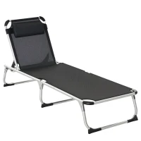 Outsunny Folding Lounge Chair, Patio Lounger with Headrest, 5-Level Adjustable Backrest, and Aluminum Frame, Black(m-2)