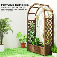 Outsunny Raised Garden Bed with Arch Trellis, Freestanding Garden Planter Box, Outdoor Planter Container, Dark Brown Wood Effect(m-4)