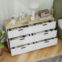 HOMCOM 47" Wide Chest of Drawers, Modern Dresser with 6 Drawers and Wood Legs for Bedroom, Living Room, Entryway, White(m-7)