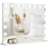 HOMCOM Hollywood Vanity Mirror with Lights, 31.5" x 24.4" Lighted Makeup Mirror with 3 Colour, 10X Magnifying, USB Port, White(m-2)