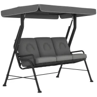 Outsunny 3-Seat Patio Swing Chair, Outdoor Swing Glider with Adjustable Canopy, Removable Thicken Cushion, and Weather Resistant Steel Frame, for Garden, Poolside, Backyard, Gray(m-1)