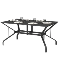 Outsunny Rectangle Patio Dining Table with Umbrella Hole, Outdoor Dining Table for 6 with Steel Frame for Garden, Balcony, Black(m-2)
