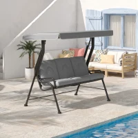 Outsunny 3-Seat Patio Swing Chair, Outdoor Swing Glider with Adjustable Canopy, Removable Thicken Cushion, and Weather Resistant Steel Frame, for Garden, Poolside, Backyard, Gray(m-10)