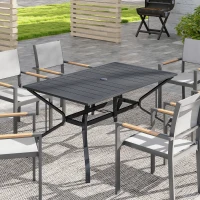 Outsunny Rectangle Patio Dining Table with Umbrella Hole, Outdoor Dining Table for 6 with Steel Frame for Garden, Balcony, Black(m-8)