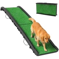 PawHut Folding Dog Ramp for Car, 61 Inches Portable Pet Ramp with Non Slip Grass Surface, Raised Side Rails(m-11)