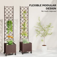 Outsunny Plastic Raised Garden Bed with Trellis, Self Watering Planter Box with Wheels, Drainage Holes and Plugs(m-7)