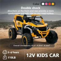 12V 2-Seater Kids Electric UTV Ride-On with Remote Control, Electric Go-Kart with Music & Flashlights, 45.5" L x 28.5" W x 24.5" H, Yellow+Black(m-9)