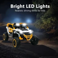 12V 2-Seater Kids Electric UTV Ride-On with Remote Control, Electric Go-Kart with Music & Flashlights, 45.5" L x 28.5" W x 24.5" H, Yellow+White(m-7)