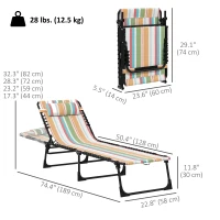 Outsunny 2pcs Folding Lounge Chair, Adjustable Chaise Lounge with Headrest, Reclining Lounger Cot for Camping, Multi-colored(m-3)