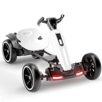 12V Electric Pedal Go-Kart for Kids with Adjustable High-Back Seat, Ride-On Truck with Music/Flashing Lights, 38'' L x 22.5'' W x 19.5'' H, White(m-13)