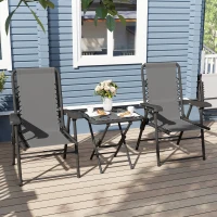Outsunny 3 Pieces Patio Bistro Set, Outdoor Folding Table and Chairs Set, Metal Patio Furniture Set with Cup Holders(m-9)