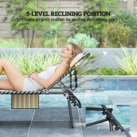 Outsunny 2 Piece Folding Chaise Lounge Pool Chairs with 5-level Reclining Back, Reading Hole, Side Pocket, Rainbow Striped(m-6)