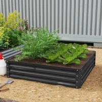 Outsunny 4' x 4' x 1' Raised Garden Bed Galvanized Steel Planter Box for Vegetables, Flowers, Herbs, Grey(m-1)
