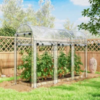 Outsunny Walk-in Tunnel Greenhouse, Hoop House Greenhouse with 8 Roll-Up Doors, 10' x 3' x 6.5', Clear(m-2)