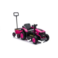 12V Kids Electric Ride-On Tractor with Bluetooth Music, 2-in-1 Tilting Trailer Bulldozer with Remote Control, 56.5" L x 19.5" W x 35" H, Magenta(m-11)