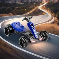 12V Electric Kids Go-Kart with 4.5Ah Battery and Adjustable Seat, Foldable Ride-On with Music & Flashing Lights, 38" L x 22.5" W x 18.5" H, Blue(m-1)