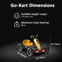 12V Electric Pedal Go-Kart for Kids with Adjustable High-Back Seat, Ride-On Truck with Music/Flashing Lights, 38'' L x 22.5'' W x 19.5'' H, Yellow(m-6)