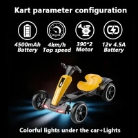 12V Electric Kids Go-Kart with 4.5Ah Battery and Adjustable Seat, Foldable Ride-On with Music & Flashing Lights, 38" L x 22.5" W x 19.5" H, Yellow(m-7)