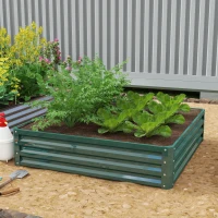 Outsunny 4' x 4' x 1' Raised Garden Bed Galvanized Steel Planter Box for Vegetables, Flowers, Herbs, Green(m-8)