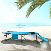 Outsunny Folding Chaise Tanning Lounge Chair w/ 5-level Reclining Back, Reading Hole, Side Pocket, Headrest, Blue(m-8)