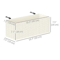 Outsunny 2 Pack 20 Inch Hanging Flower Pots, Railing Planter Box for Fence, Garden, Rattan Look, White(m-3)