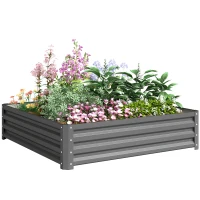 Outsunny 4' x 4' x 1' Raised Garden Bed Galvanized Steel Planter Box for Vegetables, Flowers, Herbs, Light Grey(m-11)
