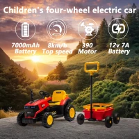 12V Kids Electric Ride-On Tractor with Bluetooth Music, 2-in-1 Tilting Trailer Bulldozer with Remote Control, 56.5" L x 19.5" W x 35" H, Red(m-4)