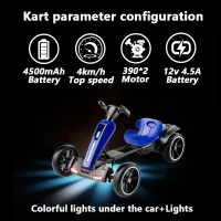 12V Electric Kids Go-Kart with 4.5Ah Battery and Adjustable Seat, Foldable Ride-On with Music & Flashing Lights, 38" L x 22.5" W x 18.5" H, Blue(m-8)