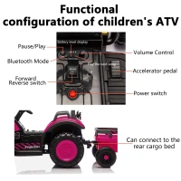 12V Kids Electric Ride-On Tractor with Bluetooth Music, 2-in-1 Tilting Trailer Bulldozer with Remote Control, 56.5" L x 19.5" W x 35" H, Magenta(m-9)