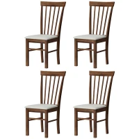 HOMCOM Wooden Dining Chairs Set of 4, Farmhouse Upholstered Kitchen Chairs with Rubber Wood Frame, Dark Brown and Beige(m-1)