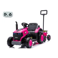 12V Kids Electric Ride-On Tractor with Bluetooth Music, 2-in-1 Tilting Trailer Bulldozer with Remote Control, 56.5" L x 19.5" W x 35" H, Magenta(m-10)