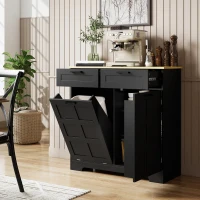 HOMCOM 7 Gallon Tilt Out Garbage Cabinet, Kitchen Island with Trash Cabinet, 2 Drawers, Door Racks, Adjustable Shelves, Black(m-1)