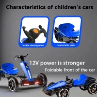 12V Electric Pedal Go-Kart for Kids with Adjustable High-Back Seat, Ride-On Truck with Music/Flashing Lights, 38'' L x 22.5'' W x 19.5'' H, Blue(m-10)