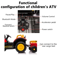 12V Kids Electric Ride-On Tractor with Bluetooth Music, 2-in-1 Tilting Trailer Bulldozer with Remote Control, 56.5" L x 19.5" W x 35" H, Red(m-8)