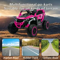 12V 2-Seater Kids Electric UTV Ride-On with Remote Control, Electric Go-Kart with Music & Flashlights, 45.5" L x 28.5" W x 24.5" H, Magenta(m-11)