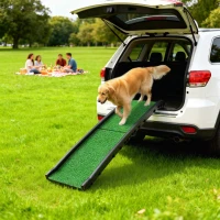 PawHut Folding Dog Ramp for Car, 61 Inches Portable Pet Ramp with Non Slip Grass Surface, Raised Side Rails(m-10)