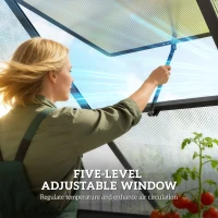 Outsunny Polycarbonate Greenhouse with Swing Door and Adjustable Window, Walk-in Greenhouse with Rain Gutter, 6 x 6.5ft, Black(m-9)