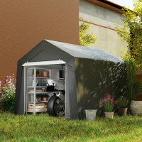 Outsunny 10' x 10' Outdoor Storage Shed Portable Garage with Roll-up Door for Motorcycle, Bike, Garden Tools, Dark Grey(m-1)