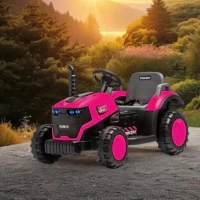 12V Kids Electric Ride-On Tractor with Bluetooth Music, 2-in-1 Tilting Trailer Bulldozer with Remote Control, 56.5" L x 19.5" W x 35" H, Magenta(m-1)
