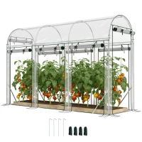 Outsunny Walk-in Tunnel Greenhouse, Hoop House Greenhouse with 8 Roll-Up Doors, 10' x 3' x 6.5', Clear(m-11)