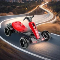 12V Electric Kids Go-Kart with 4.5Ah Battery and Adjustable Seat, Foldable Ride-On with Music & Flashing Lights, 38" L x 22.5" W x 19.5" H, Red(m-1)