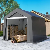 Outsunny 10' x 10' Outdoor Storage Shed Portable Garage with Roll-up Door for Motorcycle, Bike, Garden Tools, Dark Grey(m-10)