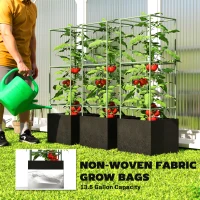 Outsunny 3 Packs Tomato Cages with 13.5 Gallon Grow Bags, Adjustable Square Plant Support Trellis(m-5)