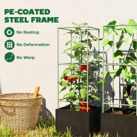 Outsunny 3 Packs Tomato Cages with 13.5 Gallon Grow Bags, Adjustable Square Plant Support Trellis(m-7)