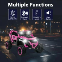 12V 2-Seater Kids Electric UTV Ride-On with Remote Control, Electric Go-Kart with Music & Flashlights, 45.5" L x 28.5" W x 24.5" H, Magenta(m-9)