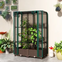 Outsunny Raised Garden Bed with Trellis, 46.5" Tomato Cage with Crop Cage, Self Watering Planter Box with Drainage Holes, Green(m-10)