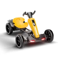 12V Electric Pedal Go-Kart for Kids with Adjustable High-Back Seat, Ride-On Truck with Music/Flashing Lights, 38'' L x 22.5'' W x 19.5'' H, Yellow(m-11)