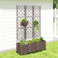 Outsunny Plastic Raised Garden Bed with Trellis, Self Watering Planter Box with Wheels, Drainage Holes and Plugs(m-10)