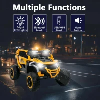 12V 2-Seater Kids Electric UTV Ride-On with Remote Control, Electric Go-Kart with Music & Flashlights, 45.5" L x 28.5" W x 24.5" H, Yellow+Black(m-8)