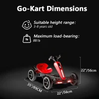 12V Electric Pedal Go-Kart for Kids with Adjustable High-Back Seat, Ride-On Truck with Music/Flashing Lights, 38'' L x 22.5'' W x 19.5'' H, Red(m-5)